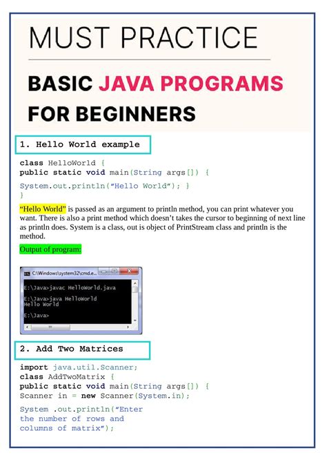 Beginners Java Programs