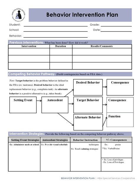 Behavior Intervention Plan Form printable pdf download