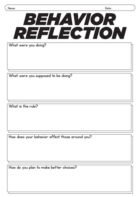 Behavior Reflection Sheet Middle School Pdf