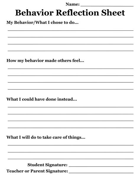 Behaviour Reflection Sheet Pdf