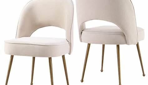 Beige Dining Chair Gold Legs Modern Velvet Upholstered With Metal Leg In