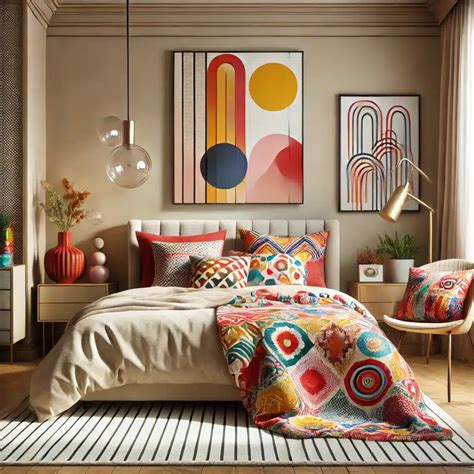 Beige bedroom with pops of color