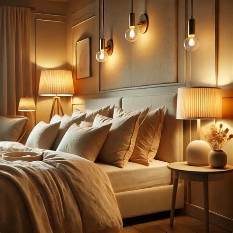 Beige bedroom with warm lighting