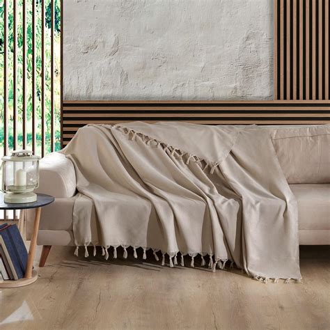 Beige Cotton Sofa Throws