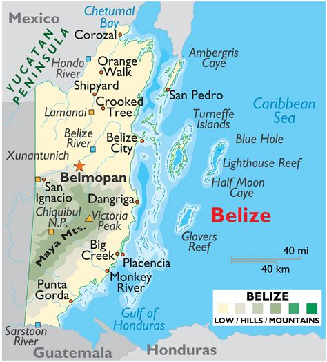 Belize points d'intérêt de la carte carte de Belize points d'intérêt