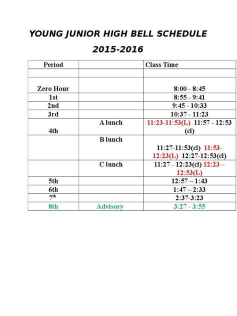 Bell Schedule Ylhs
