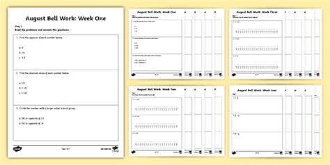 Bell Work Worksheets Math