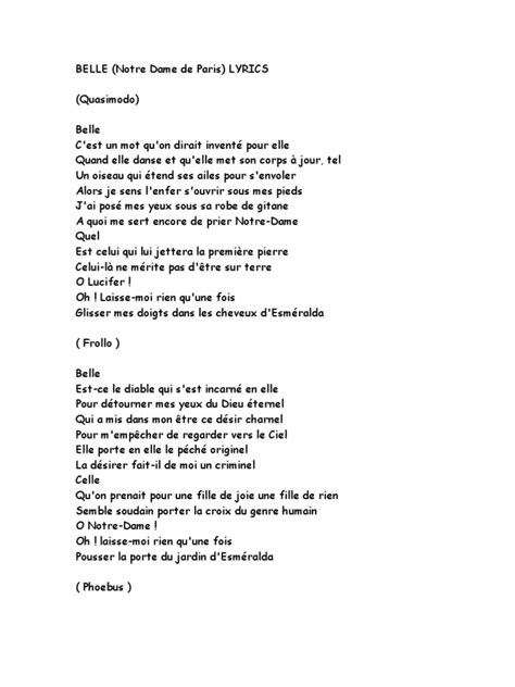 belle lyrics notre dame de paris french