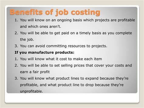 benefits of job costing for manufacturing