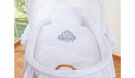 Berceau Osier Blanc Bébé Complet Textile , Canopy, Coeurs
