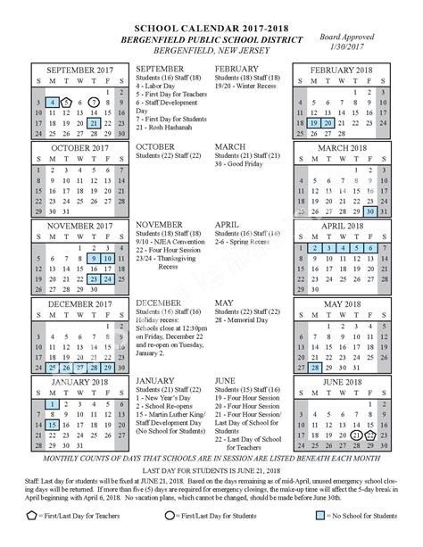 bergenfield nj school calendar
