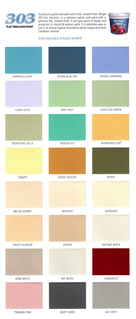 Berger Plastic Paint Colour Chart