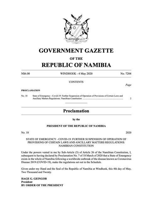 GOVERNMENT GAZETTE 04/05/2020 NAMIBIA TRADE NETWORK