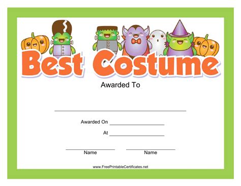 Best Costume Certificate Template Free