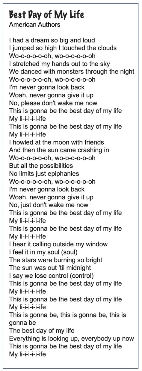 best day of your life song lyrics
