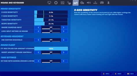 best keyboard and mouse settings fortnite
