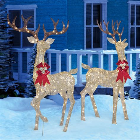 5ft 3D PreLit Gold Glitter Christmas Reindeer Yard Decoration w/ 150