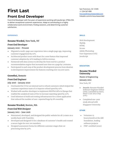 best resume template for frontend developer