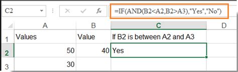 between two values in excel formula