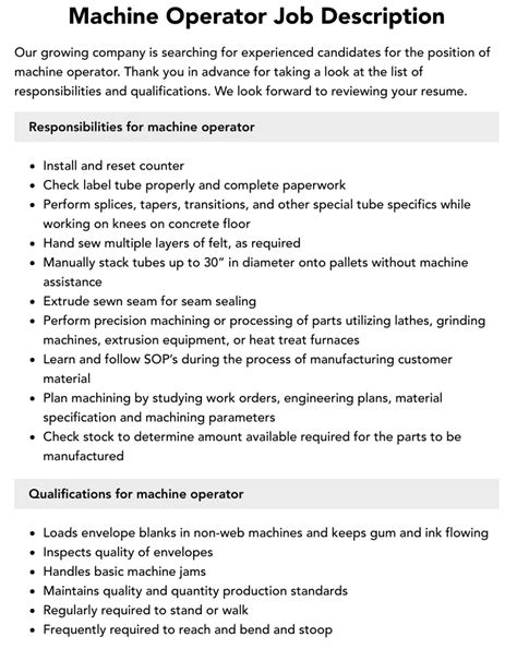 Beverage Machine Operator Job Description