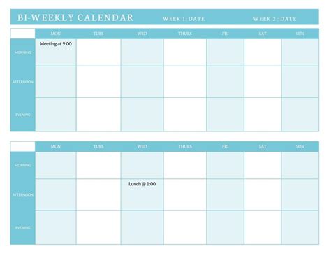 Bi Weekly Schedule Template printable schedule template
