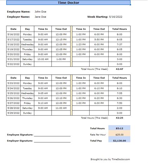 bi monthly timesheet calculator