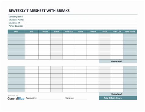 Printable Timesheets Bi Weekly Template Business PSD, Excel, Word, PDF