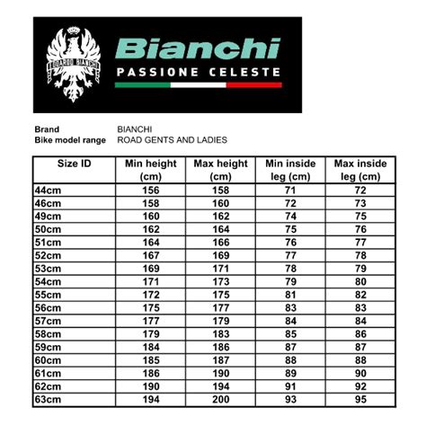 bianchi oltre size guide