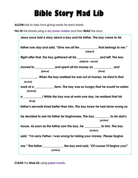 Bible Mad Libs Printable