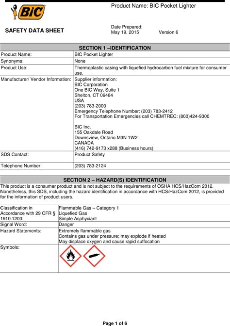 Bic Lighters Sds