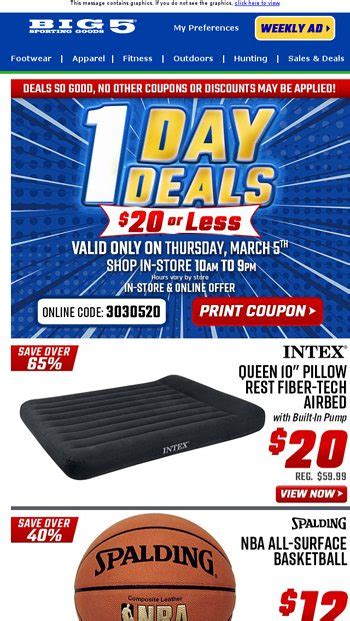 big 5 sporting goods 1 day sale