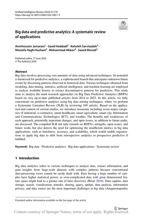 big data and predictive analytics a systematic review of applications