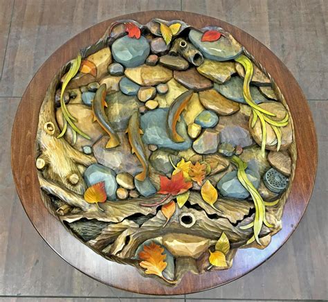 big sky carvers trout stream coffee table