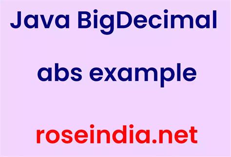 Bigdecimal Abs Function In Java