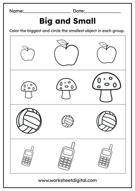 big vs small size comparison worksheets for preschool and kindergarten