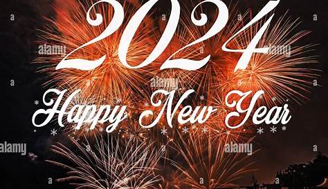 Silvesterkarte "Frohes neues Jahr 2024" mit goldenem Feuerwerk