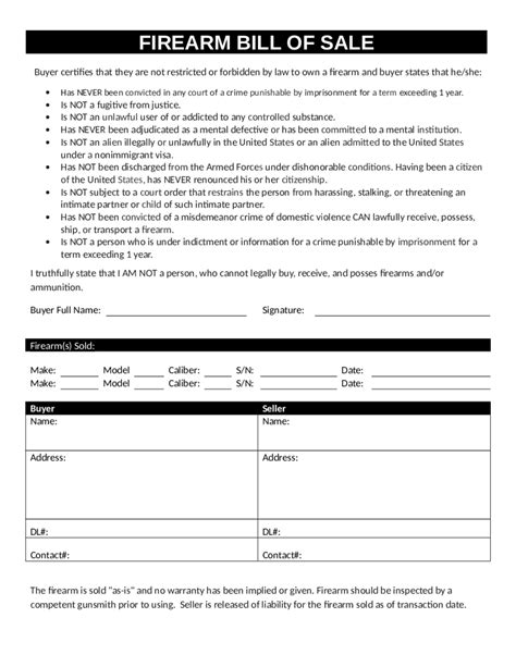 2022 Firearm Bill of Sale Form Fillable, Printable PDF & Forms Handypdf