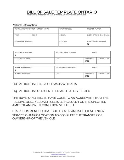 Used Car Bill Of Sale Ontario Template Cover Resume Bill of sale