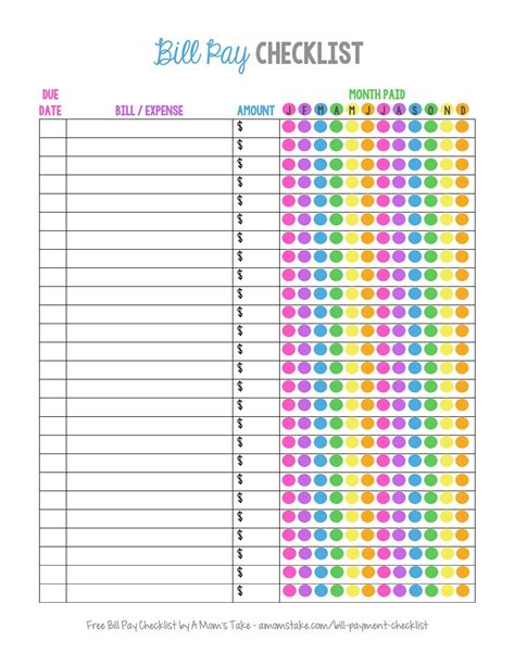 Bill Pay Checklist App Excel Printable Pdf Monthly Template Free