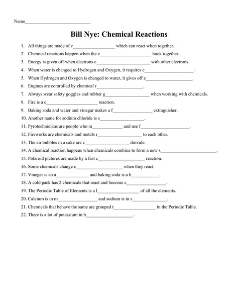 bill nye chemical reactions worksheet pdf answers