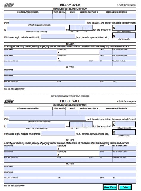 bill of sale form 135