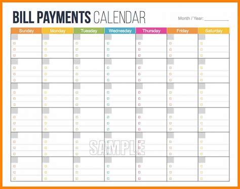 Free Printable Bill Payment Schedule Free Printable