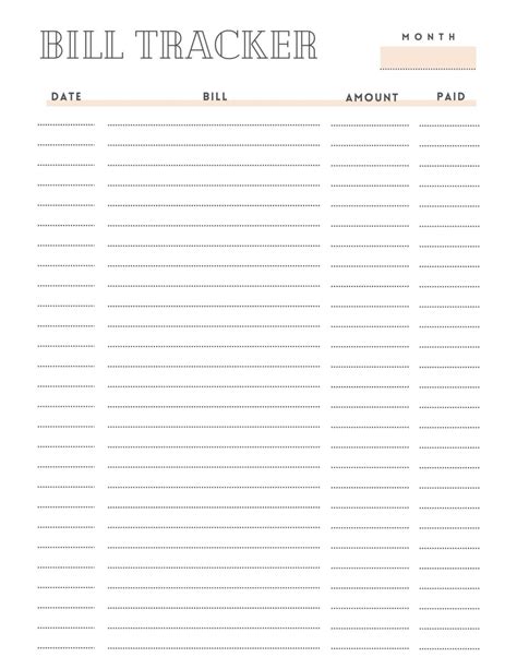 Bill Tracker Printable Pdf
