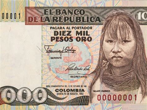 billete 10 mil pesos colombianos