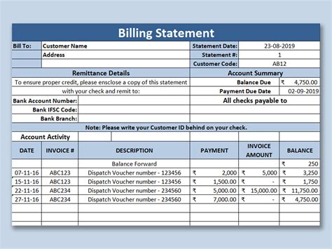 Billing Excel Format Template