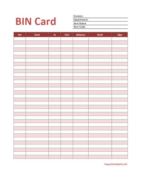 Bin Card Template Excel