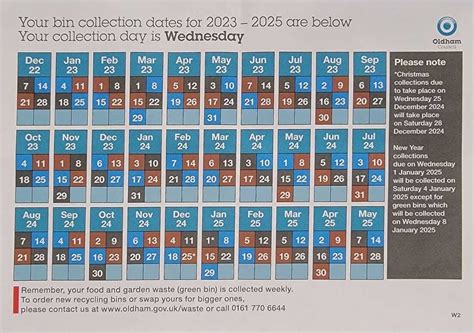 Bin Collection Calendar Oldham 2023