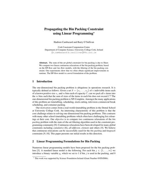 Bin Packing Constraint Programming