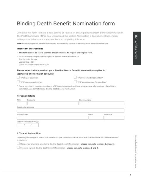 binding death nomination form template