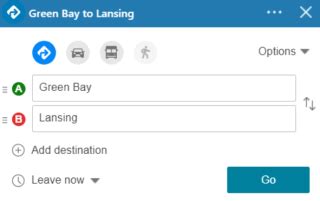 bing travel directions by car route